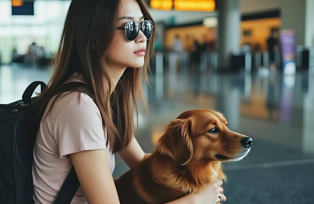 voyager avec son chien au Cambodge photo à l'aéroport